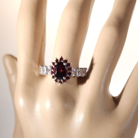 Mozambique Garnet White Zircon Ring SIZE 8 - Picture 11 of 12